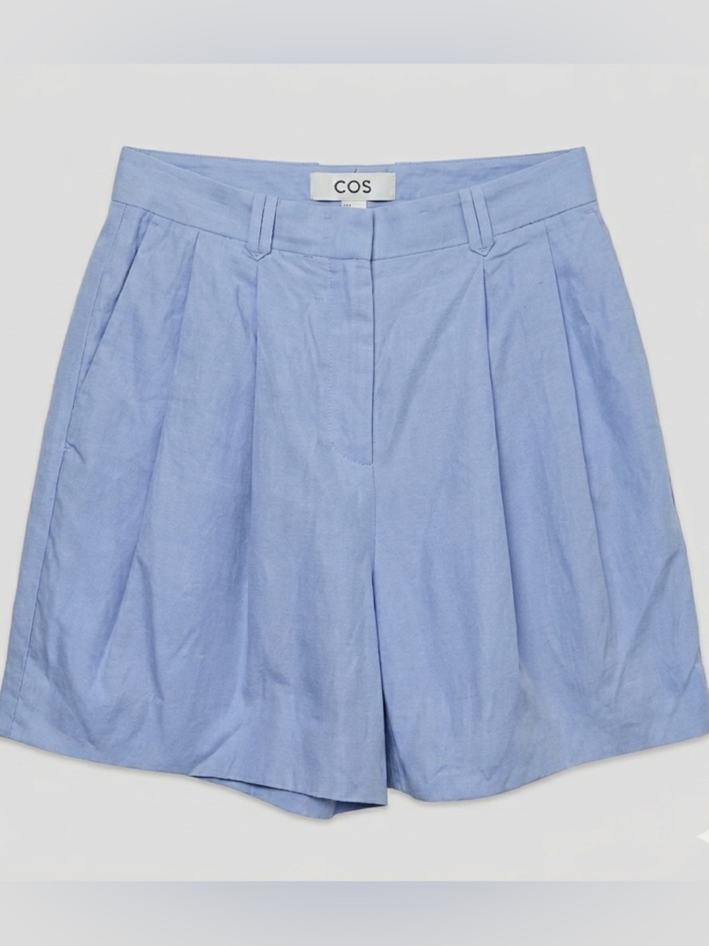 COS Light Blue Pleated Linen Blend High Waisted Trouser Shorts Size 4
